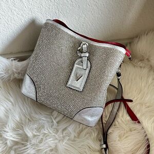 Rhinestoned Bucket Bag with Red Lining